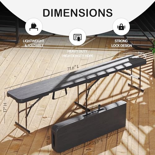 VSOAEIL 6 Foot Folding Bench, 6 FT Foldable Plastic Bench Indoor & Outdoor
