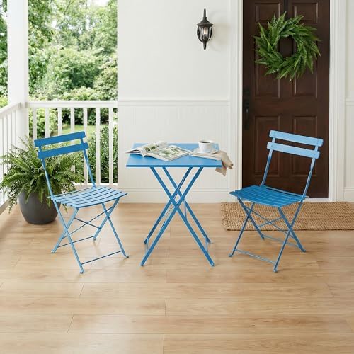 IDEALHOUSE Bistro Table and Chairs Set of 2, Folding Design, Blue