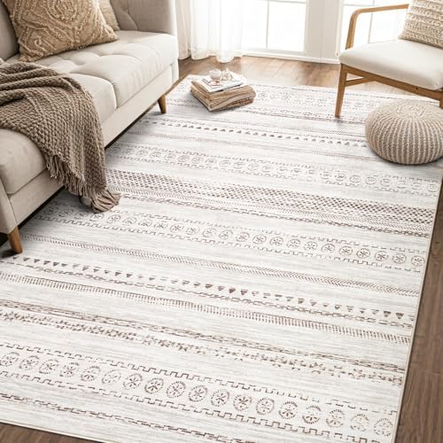 kakania Washable 9x12 Area Rug for Living Room: Boho Geometry Home Decor
