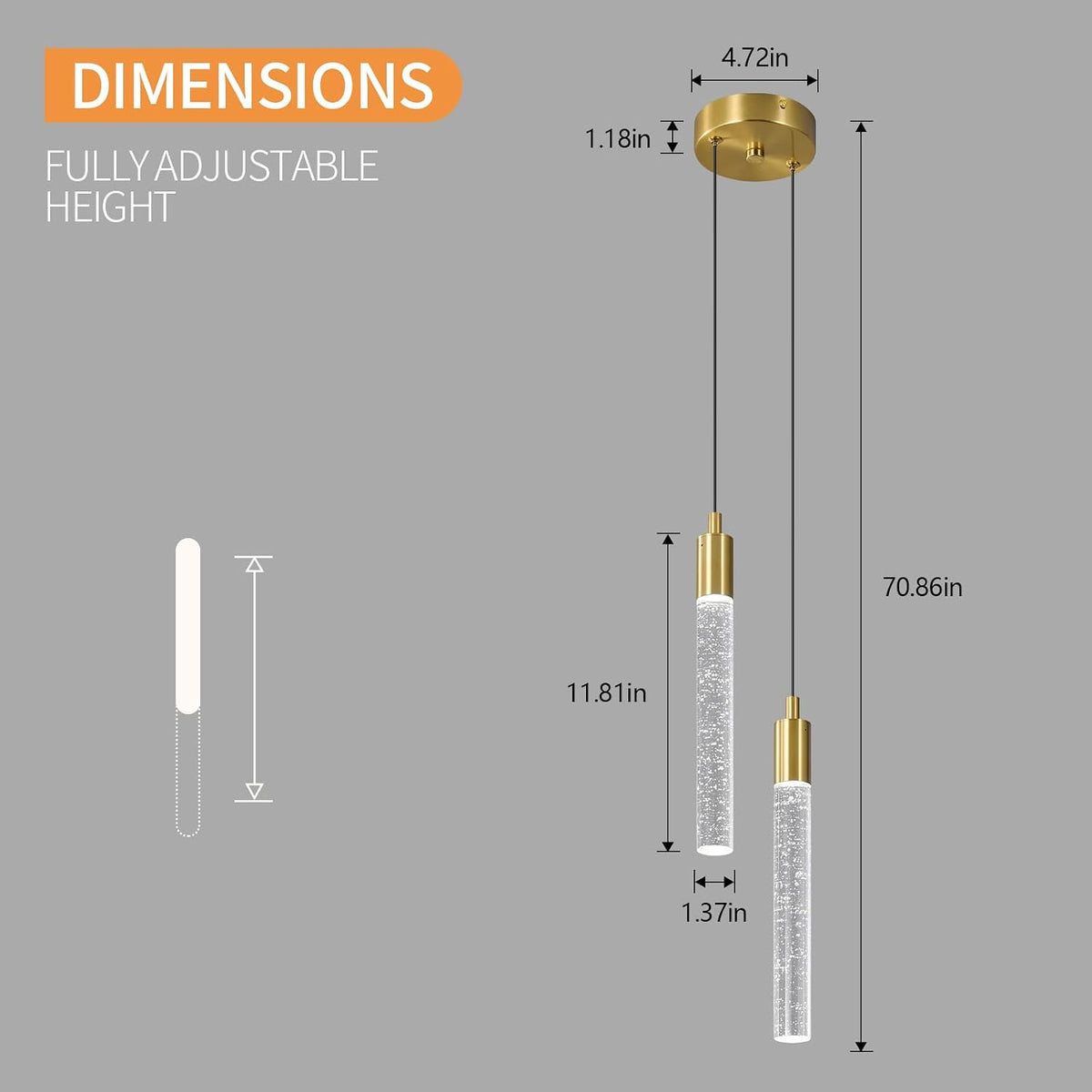Modern Light Fixture Kitchen Island Pendant Light Dimmable LED Gold Pendant Lights Mini Crystal Pendant Lighting for Bedroom Dining Room Living Room（2-Light ）