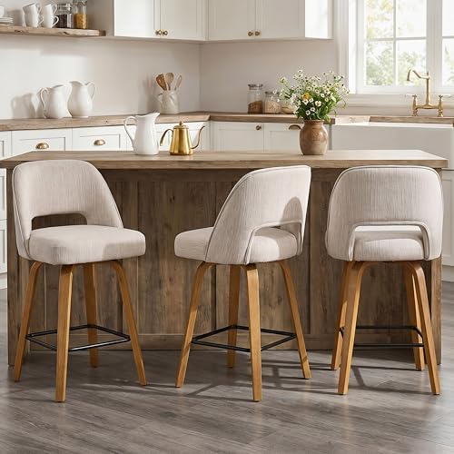 Swivel Bar Stools, Set of 2, 26" Counter Height, Beige