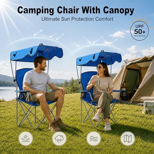 REDCAMP Portable Folding Camping Chairs with Canopy, Blue