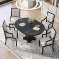 LUMISOL Extendable Round Dining Table Set for 4-6, 42"-58" Round to Oval Kitchen Table Set with 4 Upholstered Chairs for Kitchen, Dining Room, Small Space, Black Oak
