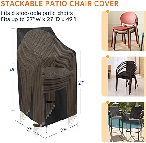 Stackable Patio Chair Covers, High Back Outdoor Chair Covers, 600D Heavy Duty Waterproof Lawn Outside Barstool Furniture Covers,Fits for 4-6 Stackable Dining Chairs,27"W x 27"D x 49"H,2 Pack
