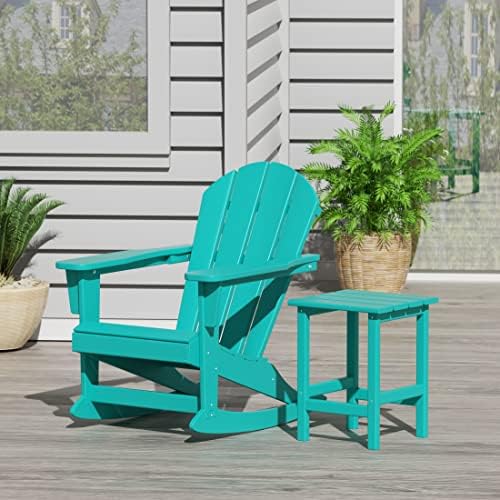 WestinTrends Malibu Outdoor Patio Rocking Adirondack Chairs with Side Table Set, Turquoise