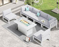 RADIATA 7 Piece Aluminum Patio Furniture Set with Fire Pit Table, White