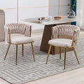 KCC Velvet Dining Chairs Set of 6,Woven Chairs with Metal Legs,Green