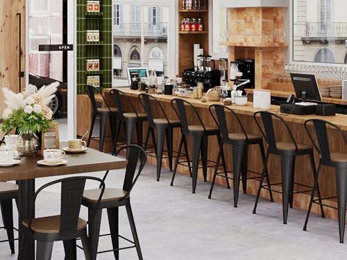 Andeworld Metal Bar Stools Set of 4, 24" Counter Height with Backs, Black