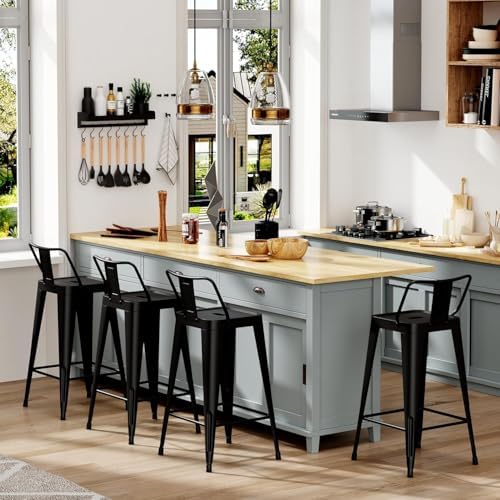 Metal Bar Stools Set of 4,26 Inch Counter Height Stools with Low Back Black