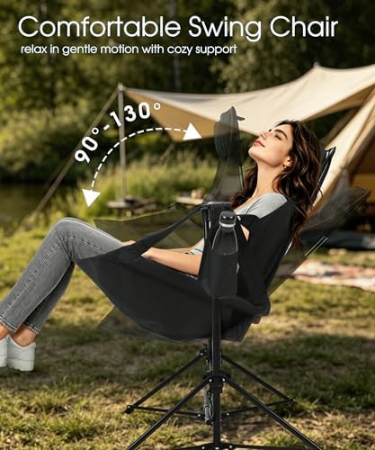 HOMEFUN Hammock Chairs, Swinging Camping Chairs, Set of 2, Black