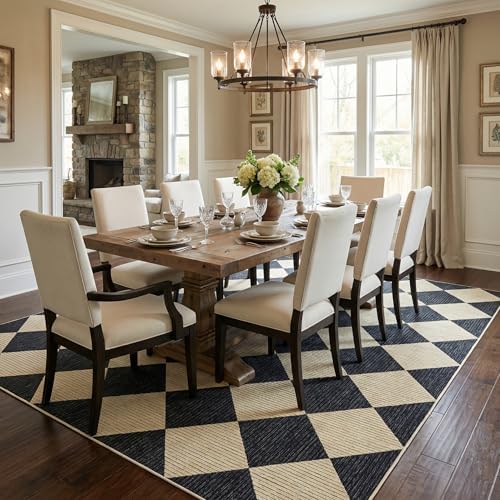 GarveeHome Area Rugs 8x10 for Living Room Black Checkered Washable Rug