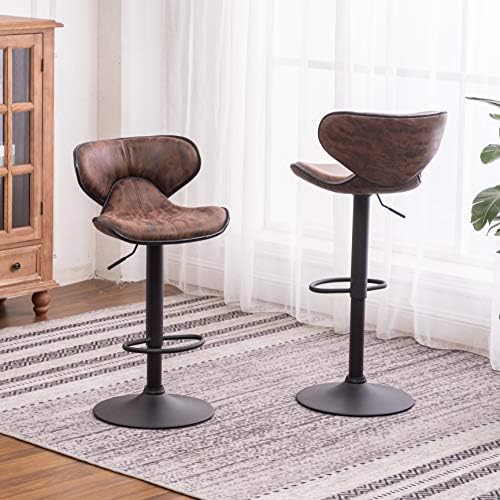 Roundhill Furniture Masaccio Weathered Brown Upholstery Airlift Adjustable Swivel Barstool with Chrome Base, Set of 2