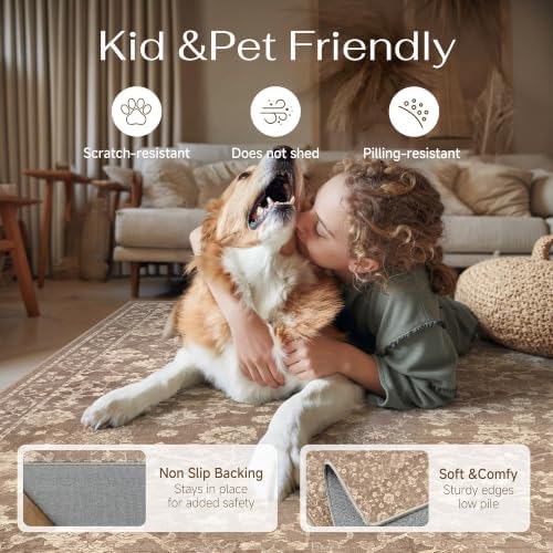 HUGEAR 2x8 Brown Neutral Runner Rugs Washable Rug Carpet