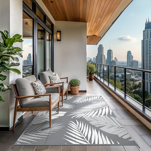 GENIMO Outdoor Rug, Waterproof Plastic Rugs for Patio, 6'x9' Grey White