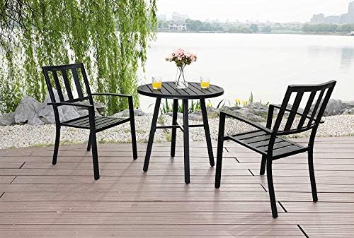 PHI VILLA 3 Pcs Patio Bistro Dining Set, 28" Metal Table& 2 Patio Chairs