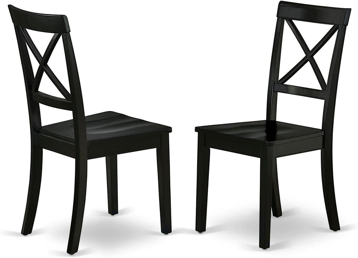 East West Furniture DLBO5-BLK-W 5 Piece Dinette Set for 4 Includes a Round Dining Room Table with Dropleaf and 4 Kitchen Dining Chairs, 42x42 Inch, Black