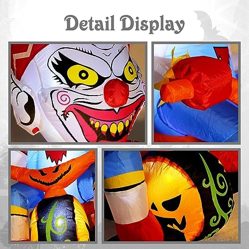 WBHome 5 Ft Halloween Inflatable Outdoor Clown Bicycle Decorations, Day of The Dead Blow Up Yard Decor with Built-in LED Light (Plug in) for Lawn Home Dia de Los Muertos Party Indoor Outdoor