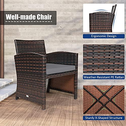Tangkula 3-Piece Outdoor Furniture Set, Patio Wicker Conversation Set, Grey