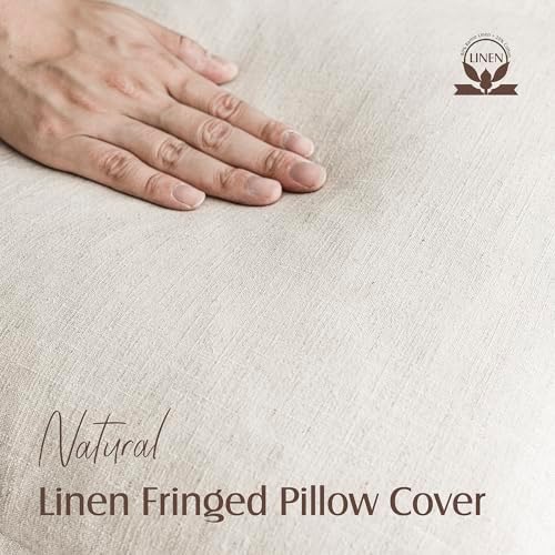 Foindtower Decorative Linen Fringe Throw Pillow Covers 26×26 Inch,Beige