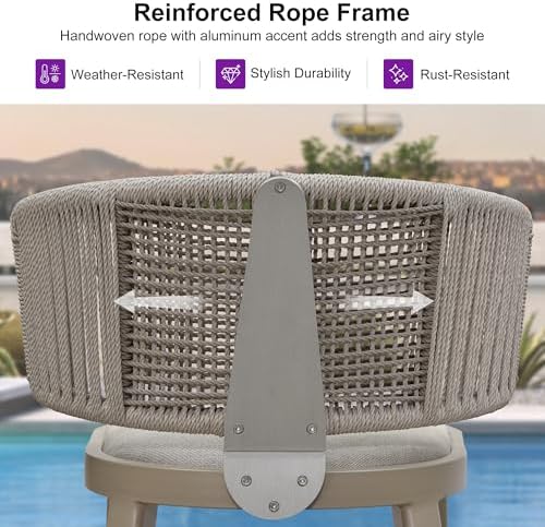 PURPLE LEAF Outdoor Counter Height Bar Stool 2-Pack Rope Wicker Champagne