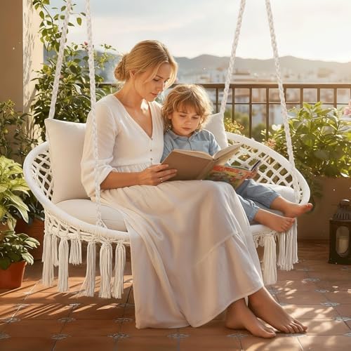 MoNiBloom Outdoor 2 Seat Hammock Chair with 3 Cushions, Beige