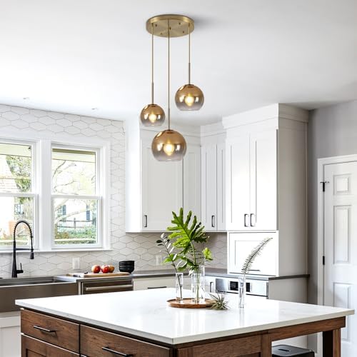 KCO Modern 3-Light Gradient Gold Glass Globe Cluster Pendant Light Fixture