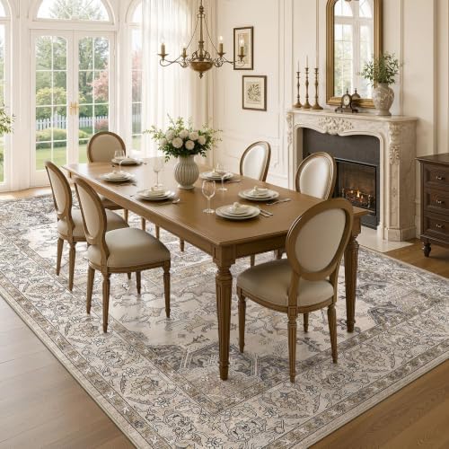 8x10 Area Rugs for Living Room: Washable Soft Brown Neutral Rug
