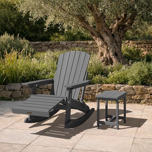 4-in-1 Adirondack Rocking Chair, HDPE, with Footrest, Grey