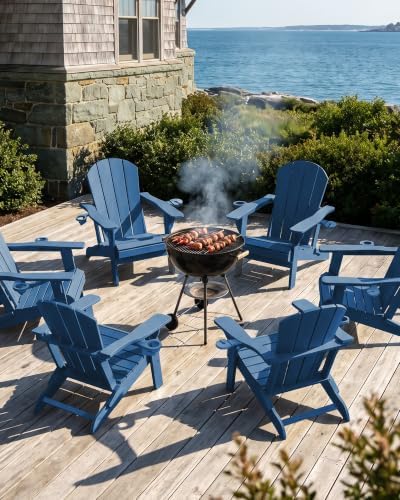 PLUUV Folding Adirondack Fire Pit Chairs Set of 2 with Cup Holders,Navy