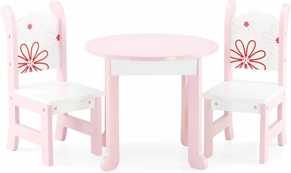 Emily Rose 18 Inch Doll Dining Table and 2 Chairs Set - Floral Collection