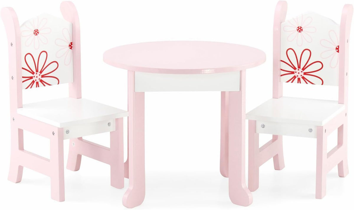 Emily Rose 18 Inch Doll Dining Table and 2 Chairs Set - Floral Collection