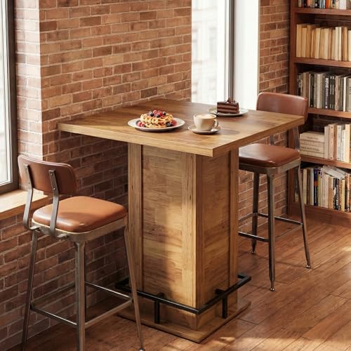 Tribesigns Square Bar Height Table, 39.4" H Counter Height Pub Table, High Top Kitchen Bar Table with Footrest, for Dining Room, Kitchen, Restaurant, Cafe, Pub, Rustic Brown