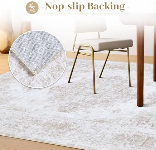 XLUEZ Area Rug 6x9 Living Room Rug, Machine Washable Vintage Distressed Medallion Rug Non-Slip Soft Low Pile Large Indoor Rugs for Bedroom Kitchen Dining Room Office(Beige,6'x9')