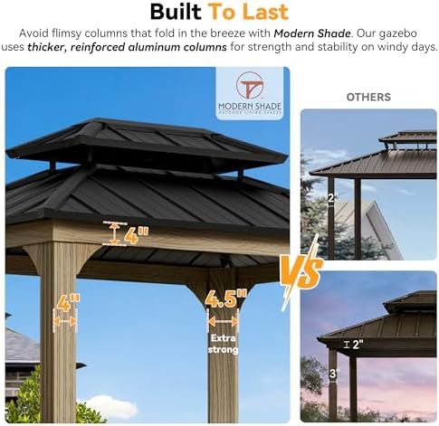 Modern Shade Grill Gazebo 6x8 with USB Charging Power Strip, Wood Grain