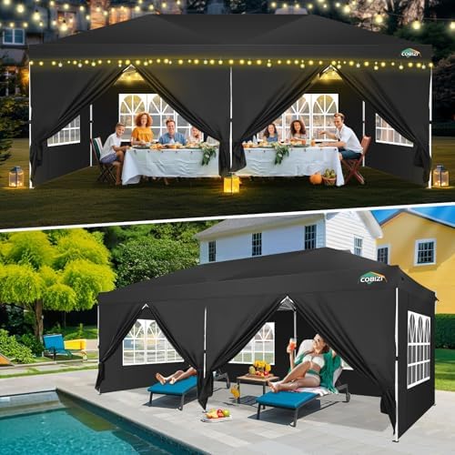 COBIZI 10x20 Pop Up Canopy Tent with One Push, 6 Removable Sidewalls