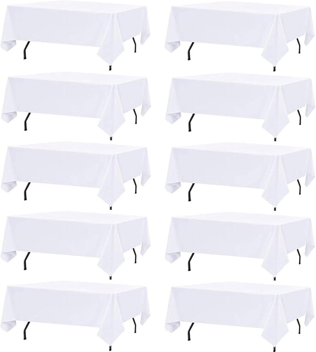 10 Pack White Table Cloth Rectangle Table Cloths for 8 Foot Rectangle Tables 60 X 126 Inch Washable Polyester Table Covers, Reusable & Wrinkle Resistant for Weddings, Parties, Events, and Everyday Use