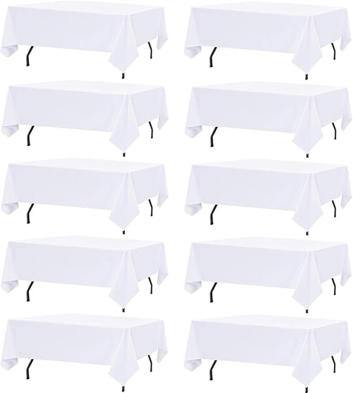 10 Pack White Table Cloth Rectangle Table Cloths for 8 Foot Rectangle Tables 60 X 126 Inch Washable Polyester Table Covers, Reusable & Wrinkle Resistant for Weddings, Parties, Events, and Everyday Use