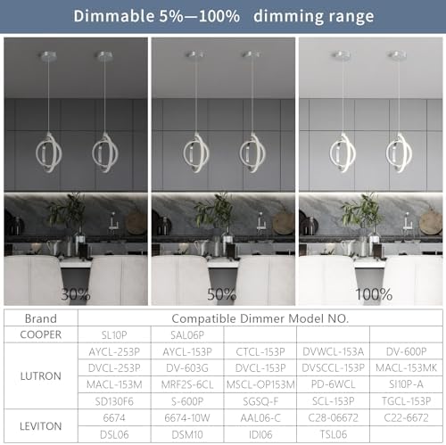 Modern LED Chandelier Chrome Ring Pendant Light Fixtures 4000K Dimmable Height Adjustable Pendant Lighting for Dining Room Kitchen Island Bedroom Living Room Foyer（Chrome Round 3-Pack）