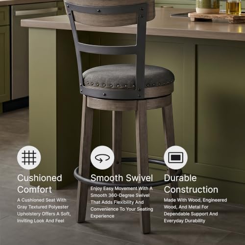 Signature Design by Ashley 1-Piece Swivel Counter Height Bar Stool, Gray