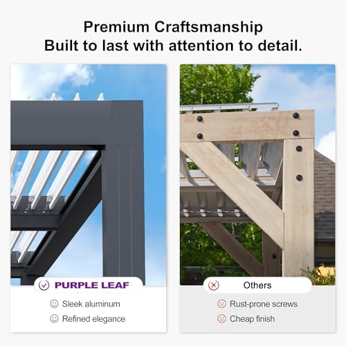 PURPLE LEAF 14' x 20' Louvered Pergola w/LED Lights & Independent Roof