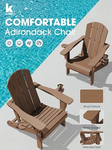 KINGYES Folding Adirondack Chair Set of 2 with 2 Cup Holders, Brown