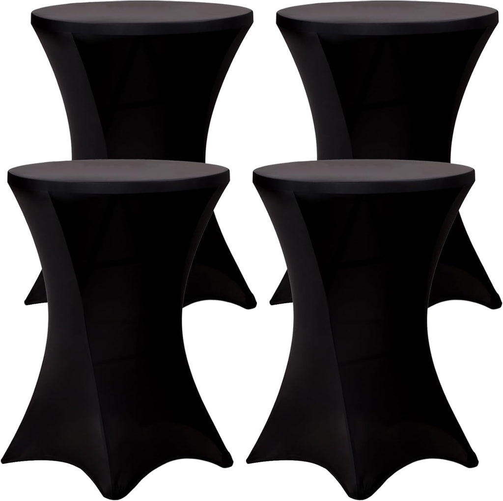 Fixwal 4 Pack Cocktail Tablecloth Bar Top Table Covers Round Black Spandex