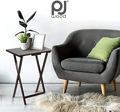 PJ Wood - Folding TV Tray Set of 2 - Espresso Wood Tables