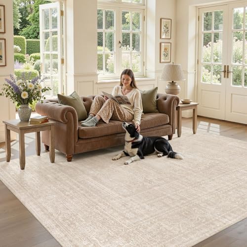 Nakagishi Neutral 7x9 Area Rugs for Living Room Washable, Beige