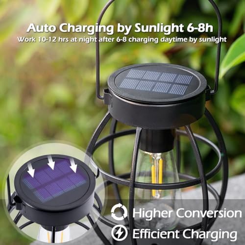 LeiDrail Solar Lanterns Outdoor, Hanging Metal Lights, Dual LED, 4 Pack