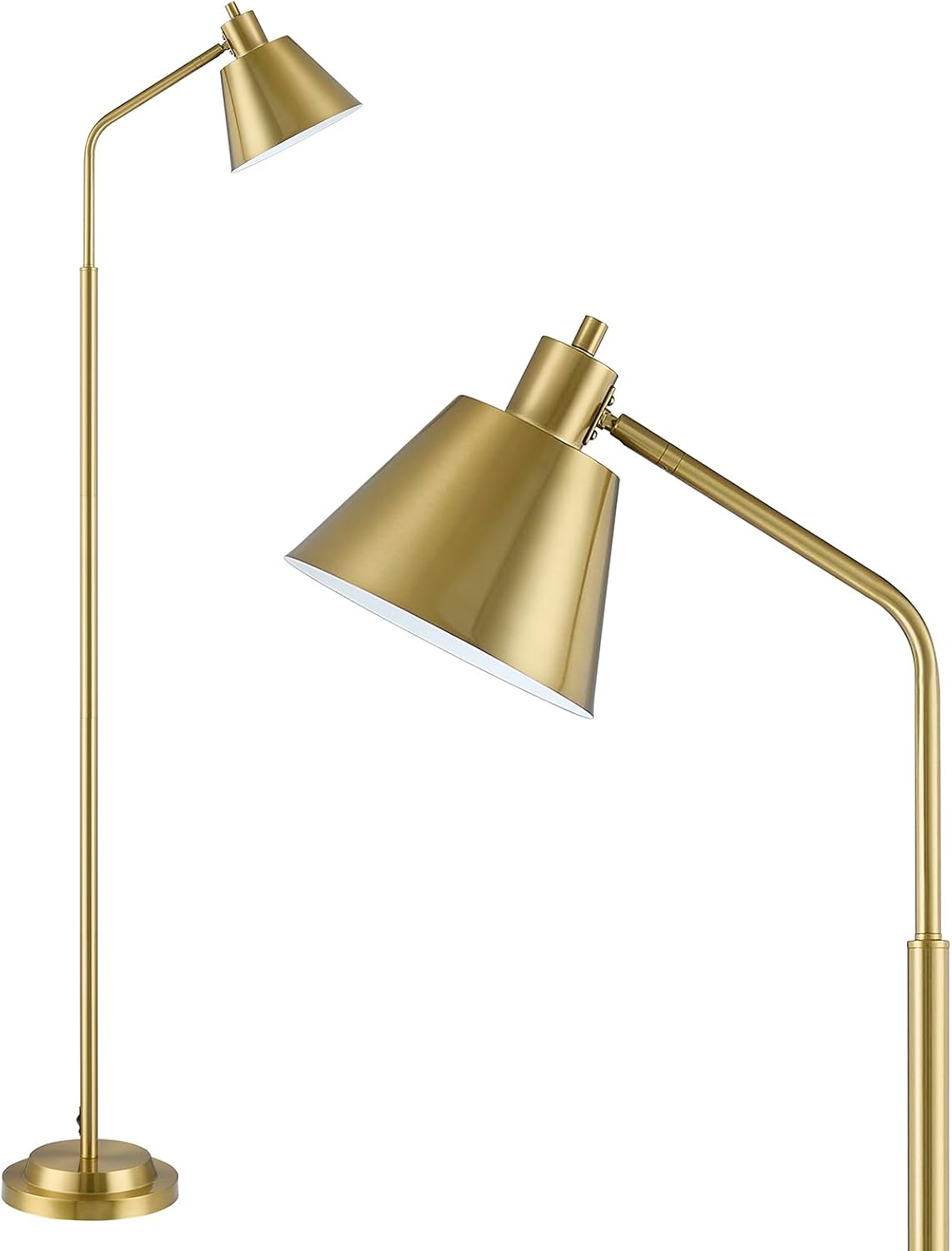 Upgraded Double-Base Gold Floor Lamp, Adjustable Lamp Head-65.3"