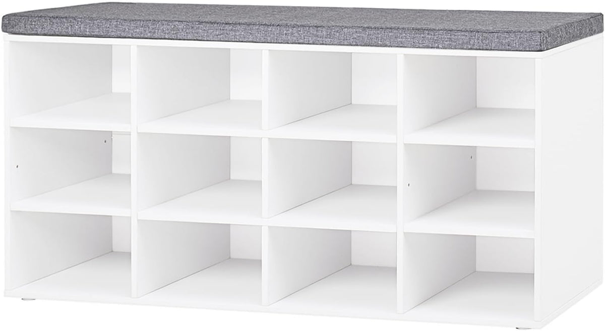 DINZI LVJ Shoe Storage Bench with Cushion, 40.9" Cubby Shoe Rack, 12-Cubby