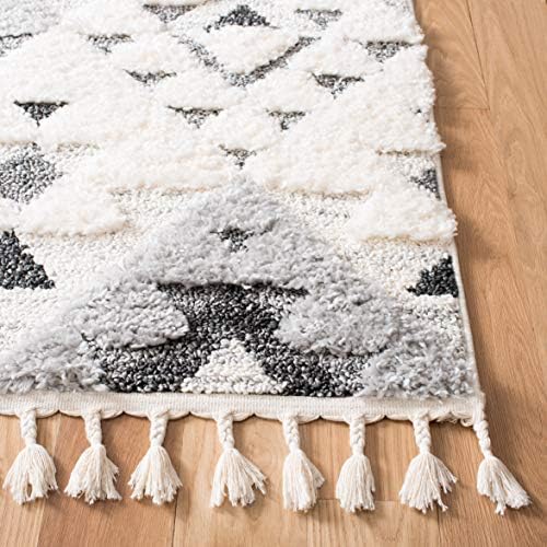 SAFAVIEH Area Rug 9x12 - Moroccan Tassel Shag Collection - Large - Ivory & Grey, Non-Shedding & Easy to Clean, Plush High-Low Texture, Ideal for Living Room, Bedroom, Dining Space (MTS688F)