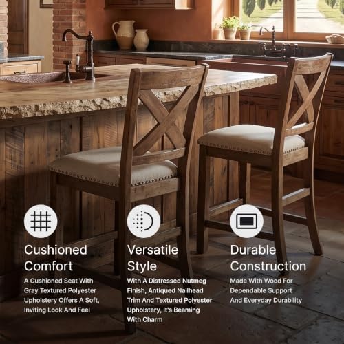Signature Design by Ashley Rustic Counter Height Bar Stool, Set of 2, Beige