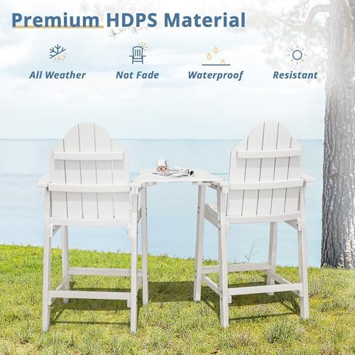 LUE BONA Tall Adirondack Chair Set of 2, HDPS Bar Height Chairs, White